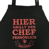 Hier grillt der Chef persönlich - Grillschürze, Kochschürze, Latzschürze mit verstellbarem Nackenband und Seitentasche - Grillkönig Edition - 1