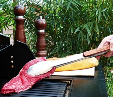 Lange Edelstahl Grillzange (45 cm) mit Holzgriff aus hochwertigem Palisander von Grillfaktur® - 3