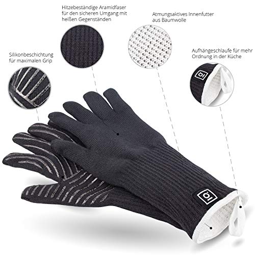 Garcon Grillhandschuhe hitzebeständig Garcon Grillhandschuhe hitzebeständig bis zu 500 Grad - 36 cm Extra Lang - Hochwertige Kaminhandschuhe in Geschenk Box - 4