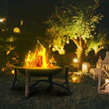 Relaxdays Feuerschale mit Funkenschutz, Garten & Terrasse, mit Schürhaken, Outdoor Feuerstelle, HxD: 52 x 90 cm, schwarz - 6