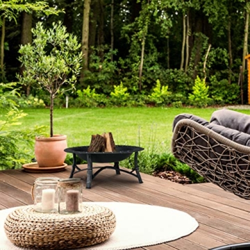 Relaxdays Feuerschale mit Funkenschutz, Garten & Terrasse, mit Schürhaken, Outdoor Feuerstelle, HxD: 52 x 90 cm, schwarz - 7