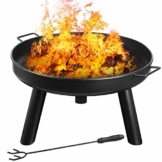 femor Feuerschale Ø60cm mit Griffen, Abnehmbar Metall Feuerkorb mit Feuergabel, Terrasse Garten Multifunktional Fire Pit für Heizung/BBQ mit Kleinem Gerät zu Installieren - 1