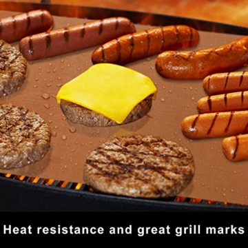 HAUSPROFI Grillmatte, 100% Antihaftend BBQ Grillmatten bis 260°C, 6er Set mit 1 Grillbürste, FDA Zugelassen PFOA Frei, für Holzkohlegrill, Gasgrill oder Elektrogrill (40x33cm, Kupfer) - 4