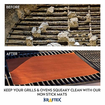 Kraftex Kupfer Grillmatten 4 GROSSE Packung. Kupfer-Grillmatten Antihaftbeschichtung für Grills, Öfen und Backen. Grillmatten für Gasgrill, Holzkohle oder Elektro. - 5