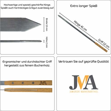 JMA – 6 Grillspieße aus rostfreiem Edelstahl (AISI 430) – extra Lange Schaschlikspieße 53cm - Holzgriff aus Buchenholz – inkl. praktischer Tragetasche – hochwertige Qualität - 2