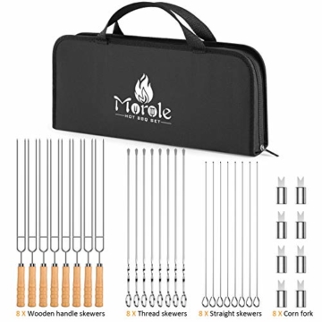 Morole Grillspieße Edelstahl Premium 33 Stück, 40cm Lang Flache Metall Schaschlikspieße Grillgabeln Maiskolbenhalter, Grillzubehör für Lagerfeuer Camping Grillen Geschenke für Männer - 4