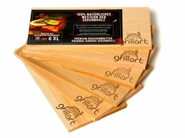 6 Pack XL Grillbretter - Zedernholzbrett zum Grillen - Räucherbretter aus Zedernholz von grillart® hergestellt aus 100% natürlichem Western Red Zedernholz für einen besonderen Grillgeschmack - 1