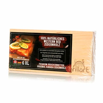 6 Pack XL Grillbretter - Zedernholzbrett zum Grillen - Räucherbretter aus Zedernholz von grillart® hergestellt aus 100% natürlichem Western Red Zedernholz für einen besonderen Grillgeschmack - 5