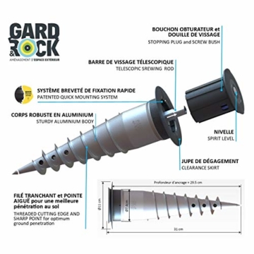 GARD & ROCK - ANKERFUSS aus Aluminium, steht nicht über - zum Verschrauben oder Einbetonieren in jedem Untergrund - Quick Fixation System - IM HANDUMDREHEN AUFGEBAUT - 3