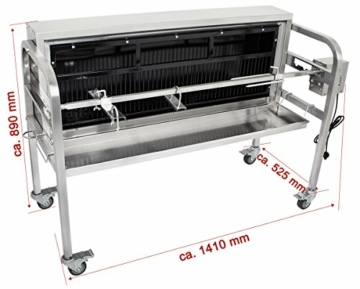 Beeketal 'BSG140-SK' Profi Spanferkelgrill mit seitlichem Grillkohlebehälter, Spießgrill mit Grillmotor und 4-fach verstellbarem Drehspieß, Holzkohlegrill aus Edelstahl mit 4x 360° Grad Rollen - 4