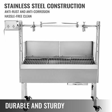 VEVOR BBQ Spießgrill Tisch Spießbratengrill mit Grillmotor für Hähnchen Lamm, Rind oder Rollbraten, mit höhenverstellbarer Spieß für bis zu 60 kg Grillgut, Grillfläche Holzkohlegrill: ca. 88 x 44 cm - 3