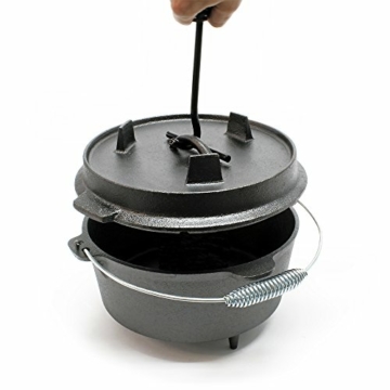 Wiltec Dutch Oven 6l mit Füßen und Deckelheber Kochtopf aus Gusseisen Feuertopf für Lagerfeuer und Camping - 3
