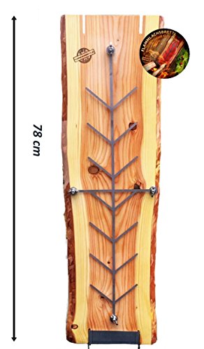 Flammlachsbrettl - Flammlachsbrett aus langlebigem Lärchenholz mit Edelstahlhalterung - ca. 500 x 175 x 20 mm Flammlachsbrett zum Grillen ist kompatibel mit Allen herkömmlichen Feuerschalen - 9