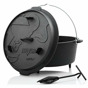 BBQ-Toro Dutch Oven Premium Serie I bereits eingebrannt - preseasoned I Verschiedene Größen I Gusseisen Kochtopf I Bräter mit Deckelheber - 1