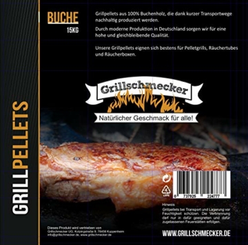 Grillschmecker Grillpellets - Holzpellets aus 100% Reiner Buche für Grill, Pelletofen & Smoker - 15kg Sack - 2