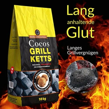 Holzkohlewerk Lüneburg Cocos Grillketts Premium Grillbriketts aus Kokos-Kohle - 20kg - extra Lange Brenndauer - ideal für Dutch Oven, Smoker Grillbriketts Testsieger - 4