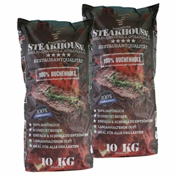 STEAKHOUSE Premium Grillkohle 2x10kg aus 100% Buchenholz BBQ-Holzkohle in Restaurantqualität - 1