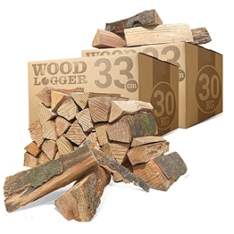 Woodlogger 60 KG Brennholz aus Buche I trockenes Kaminholz I ofenfertiges Feuerholz I reines Buchenholz I Holz für Kaminofen, Lagerfeuer, Feuerschalen, Ofen I Grillholz (Holz-Scheitlänge: 33 cm) - 1