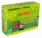 Favorit Anzünder für Grill, Kamin; Echtholz und Wachs, besonders brennstark, Brenndauer ca. 8 -10 Minuten; 72 Stück - 1828 - 1
