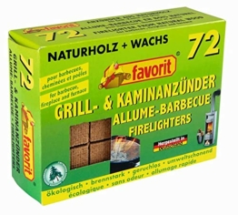 Favorit Anzünder für Grill, Kamin; Echtholz und Wachs, besonders brennstark, Brenndauer ca. 8 -10 Minuten; 72 Stück - 1828 - 1