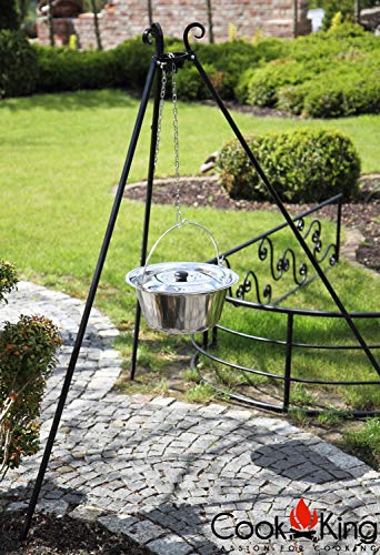 JS GartenDeko Dreibein H 180 cm mit Gulaschtopf 14 L aus Edelstahl Schwenkgrill Tripod Kochen Edelstahltopf Edelstahlkessel CookKing - 4