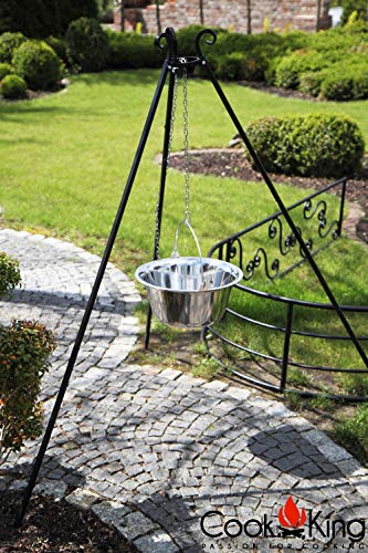 JS GartenDeko Dreibein H 180 cm mit Gulaschtopf 14 L aus Edelstahl Schwenkgrill Tripod Kochen Edelstahltopf Edelstahlkessel CookKing - 5