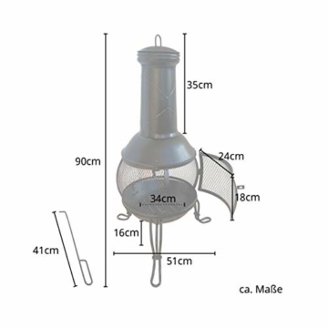TAINO Terrassenofen mit Funkenschutz Gartenkamin Feuerstelle Terrasse Gartenfeuer Gartenofen aus Stahl Schwarz - 3