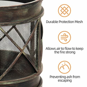 Amagabeli Feuerschale mit Funkenschutz 58 x 42 cm Feuerkorb mit Funkenschutz & Griffen Feuerschalen für den Garten Feuerstelle mit in Antik-Rost-Optik Garten Multifunktional Fire Pit - 5