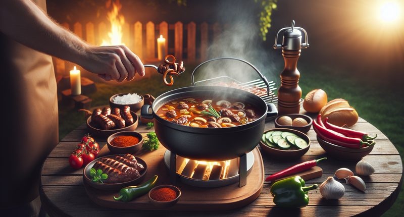 Kesselgulasch ohne Paprika: Rezept vom Grill Kesselgulasch ohne Paprika frisch aus dem Dutch Oven auf dem Grill